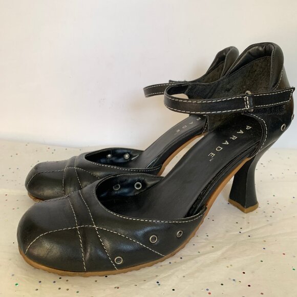 Parade VTG Y2K Black Leather Mary Jane d'Orsay Heels White Contrast Stitching 9 - Picture 9 of 16